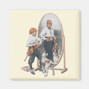 Vintage Kind, Junge Pirat, Hund, Spiegel, Freibeut Magnet