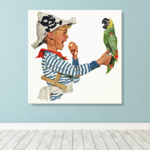 Vintage Kind, Junge spielt Pirat Papagei Vogel Leinwanddruck