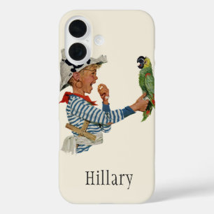 Vintage Kind, Junge spielt Piratenpapagei Vogel iPhone 16 Hülle