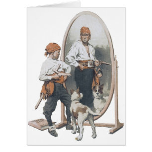 Vintage Kind, Jungenpirat, Hund, Spiegel, Freibeut