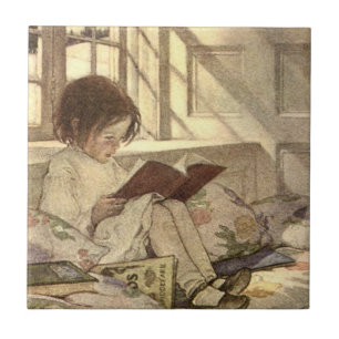 Vintage Kind liest ein Buch, Jessie Willcox Smith Fliese