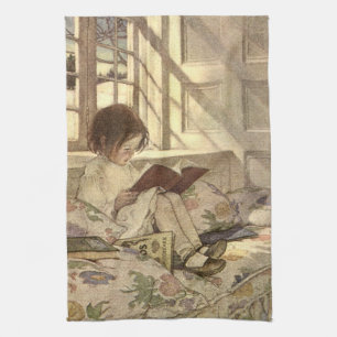 Vintage Kind liest ein Buch, Jessie Willcox Smith Geschirrtuch