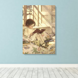 Vintage Kind liest ein Buch, Jessie Willcox Smith Leinwanddruck