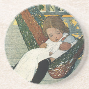 Vintage Kind mit einer Puppe von Jessie Willcox Sm Getränkeuntersetzer