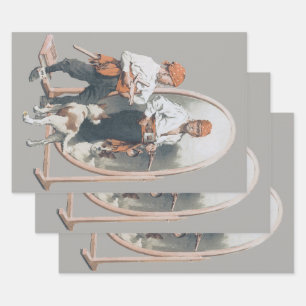 Vintage Kind, Piratenjunge, Hund, Spiegel, Bücker Geschenkpapier Set