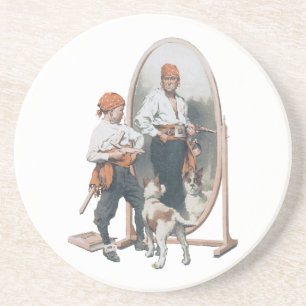 Vintage Kind, Piratenjunge, Hund, Spiegel, Bukanie Getränkeuntersetzer