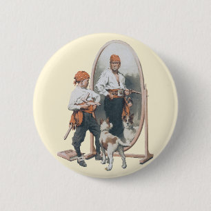 Vintage Kind, Piratenjunge, Hund, Spiegel, Freibeu Button