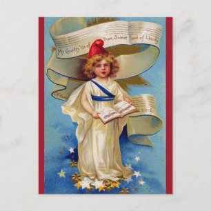 Vintage Kind Singt My Country Tis of Thee Postkarte