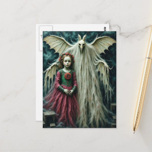Vintage-Kind und Motten-Weihnachts-Horror Postkarte