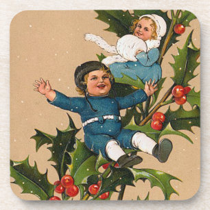 Vintage-Kinder auf Holly-Set aus Korkuntersetzern Untersetzer