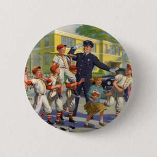 Vintage-Kinder, Baseballspieler beim Überqueren de Button