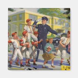 Vintage Kinder, Baseballspieler überqueren Garde Magnet