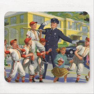 Vintage Kinder, Baseballspieler überqueren Garde Mousepad