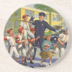 Vintage Kinder, Baseballspieler überqueren Garde Untersetzer