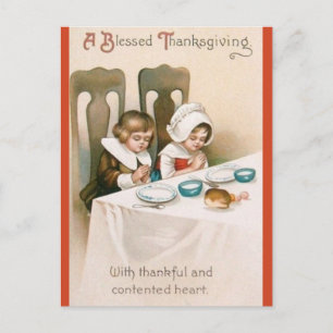 Vintage Kinder beten vor dem Essen zum Thanksgivin Postkarte