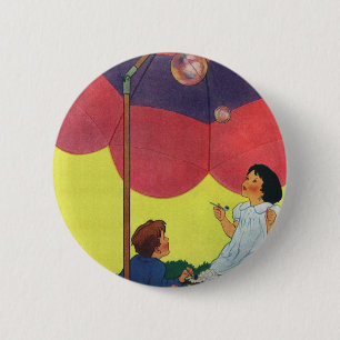 Vintage Kinder blasen unter einem Schirm Button