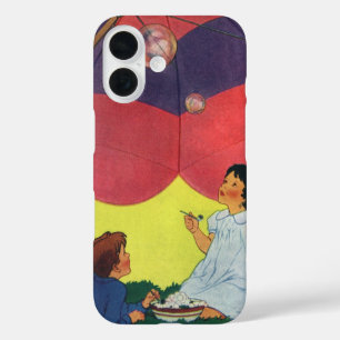Vintage Kinder blasen unter einem Schirm iPhone 16 Hülle