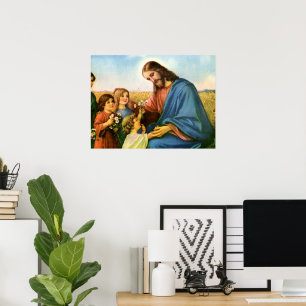 Vintage Kinder bringen Blume nach Jesus Christus Poster