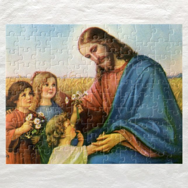 Vintage Kinder bringen Blume nach Jesus Christus Puzzle (Von Creator hochgeladen)