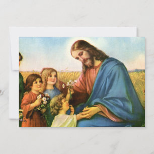 Vintage-Kinder bringen Jesus Christus Blumen