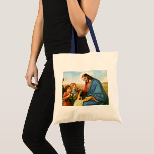 Vintage-Kinder bringen Jesus Christus Blumen Tragetasche