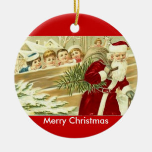 Vintage Kinder, die den Weihnachtsmann sehen Keramik Ornament