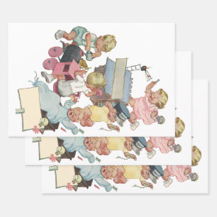 Vintage Kinder, die Spaß haben Spielzeugzüge zu sp Geschenkpapier Set