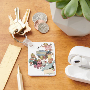 Vintage Kinder, die Spaß haben Spielzeugzüge zu sp Schlüsselanhänger