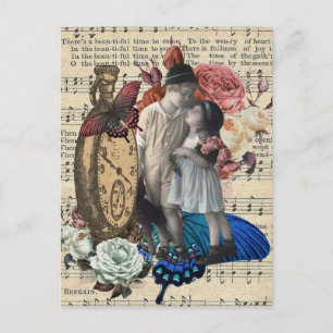 Vintage-Kinder & Florale Collage Postkarte