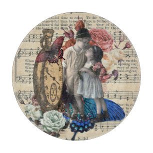 Vintage-Kinder & Florale Collage  Schneidebrett