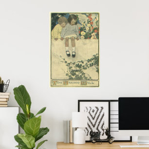 Vintage-Kinder, Gartenmauer Jessie Willcox Smith Poster