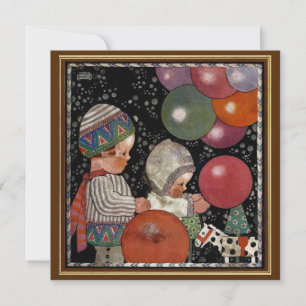 Vintage Kinder Geburtstagsparty Balloons Spielzeug Einladung