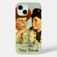 Vintage Kinder, Junge und Mädchen, die einen Schüt