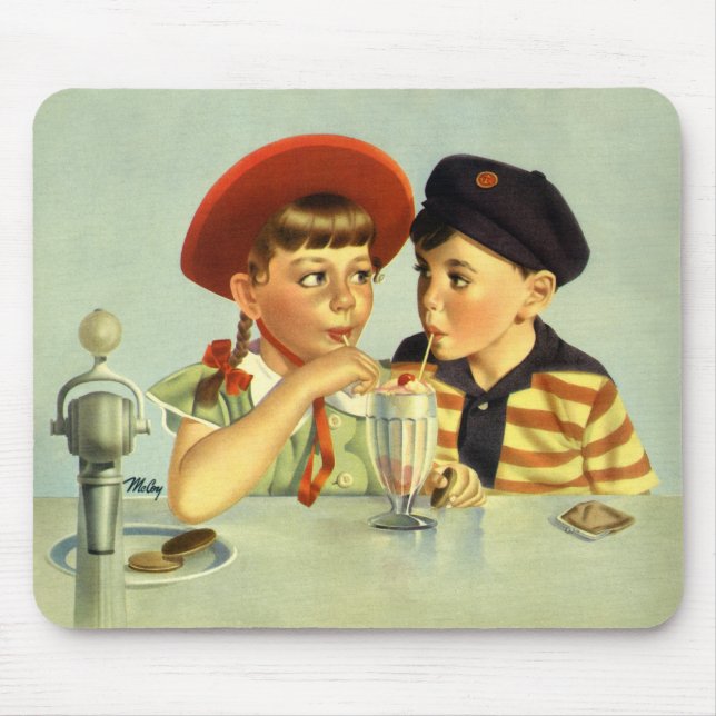 Vintage Kinder, Junge und Mädchen, die einen Schüt Mousepad (Vorne)