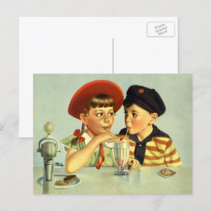 Vintage Kinder, Junge und Mädchen, die einen Schüt Postkarte