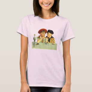 Vintage Kinder, Junge und Mädchen, die einen Schüt T-Shirt