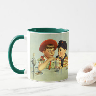 Vintage Kinder, Junge und Mädchen, die einen Schüt Tasse