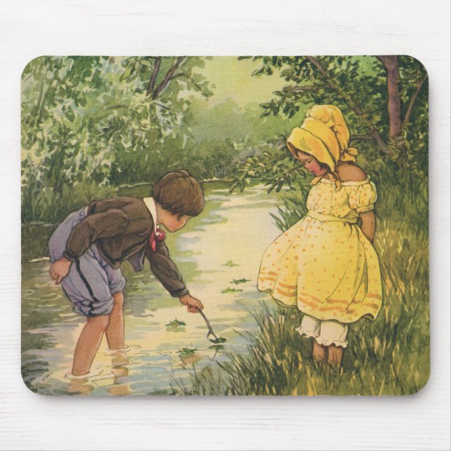 Vintage Kinder, Junge und Mädchen spielen von Cree Mousepad (Vorne)