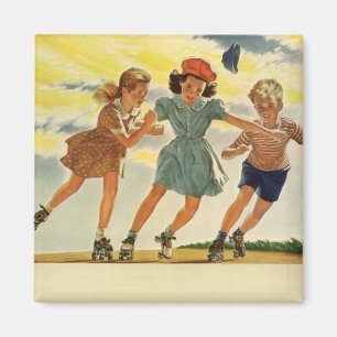 Vintage Kinder, Jungs Mädchen Spaß Roller Skaten Magnet