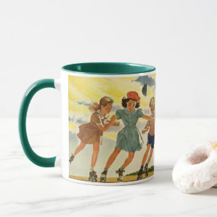 Vintage Kinder, Jungs Mädchen Spaß Roller Skaten Tasse