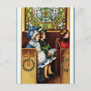 Vintage Kinder Kirche Frieden auf Erden Weihnachte Postkarte
