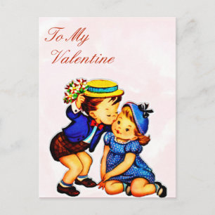 Vintage Kinder Küssen Valentinstag Valentine Postkarte