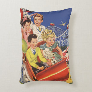 Vintage-Kinder-Luftballons-Hund-Achterbahn-Fahrt Dekokissen
