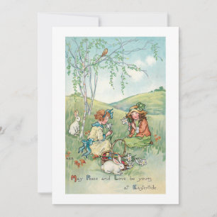 Vintage Kinder mit Osterbünen und Eiern Feiertagskarte