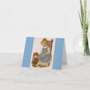 Vintage-Kinder-mit-Puppe-Malerei-Notizkarte Karte