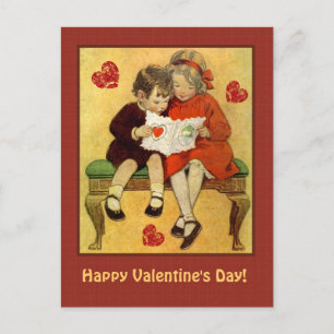 Vintage Kinder mit Valentinsgruß und Herzen Feiertagspostkarte