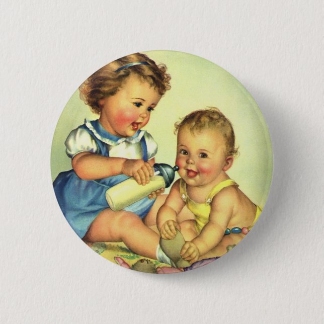 Vintage Kinder, Niedliche glückliche Kleinkinder l Button (Vorderseite)