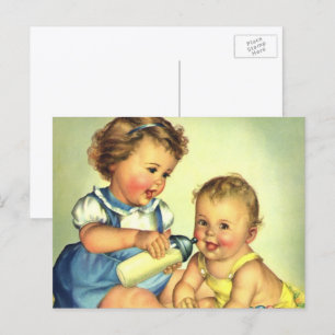 Vintage Kinder, Niedliche glückliche Kleinkinder l Postkarte