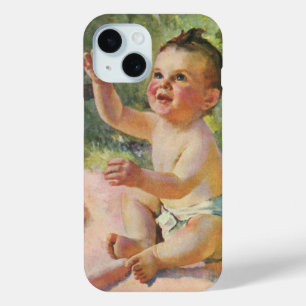 Vintage Kinder, Niedliches Baby-Mädchen auf einem  iPhone 15 Hülle