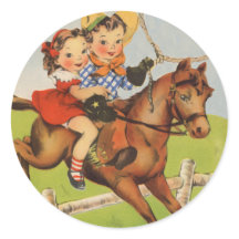 Vintage Kinder reiten auf einem Pferd und spielen